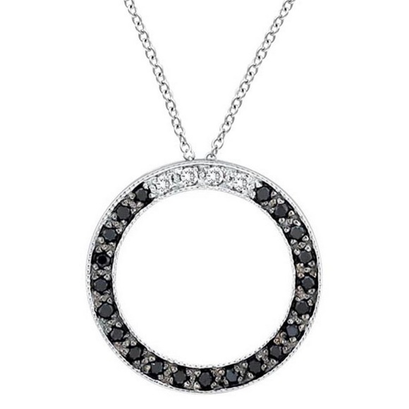 White and Black Diamond Circle Necklace - Picture 1 of 10